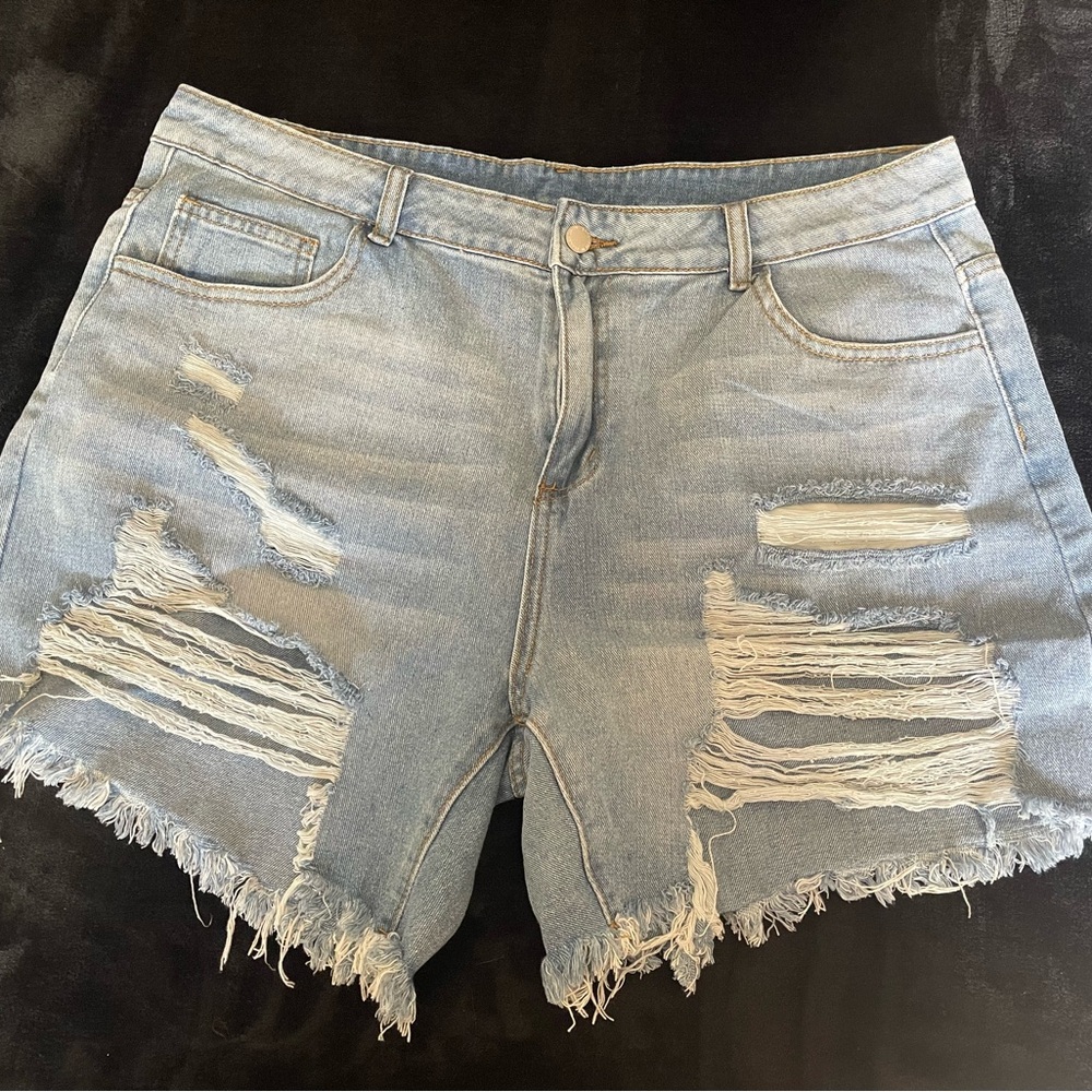 SHEIN Blue Distressed Jean Shorts Size 1X / XL